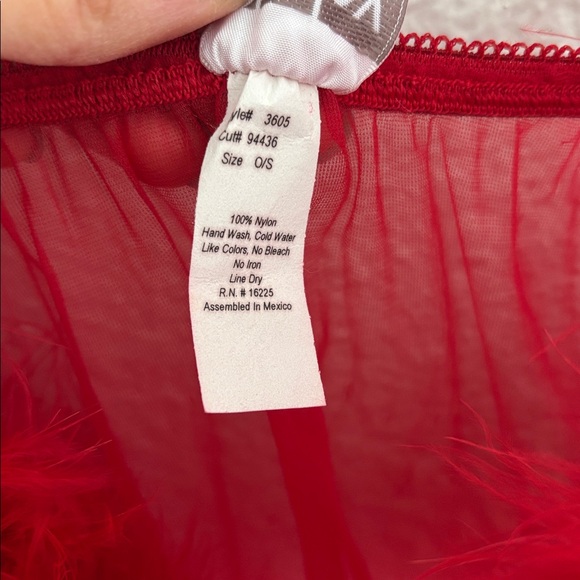 Vintage Shirley Of Hollywood Red Sheer Feather Babydoll Lingerie OSFM Fairy Sexy - Picture 4 of 9